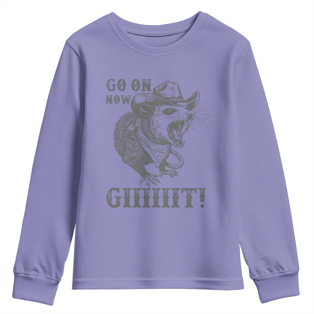 Funny Cowboy Opossum Youth Sweatshirt Go On Now Git Western Country Opossum - Wonder Print Shop