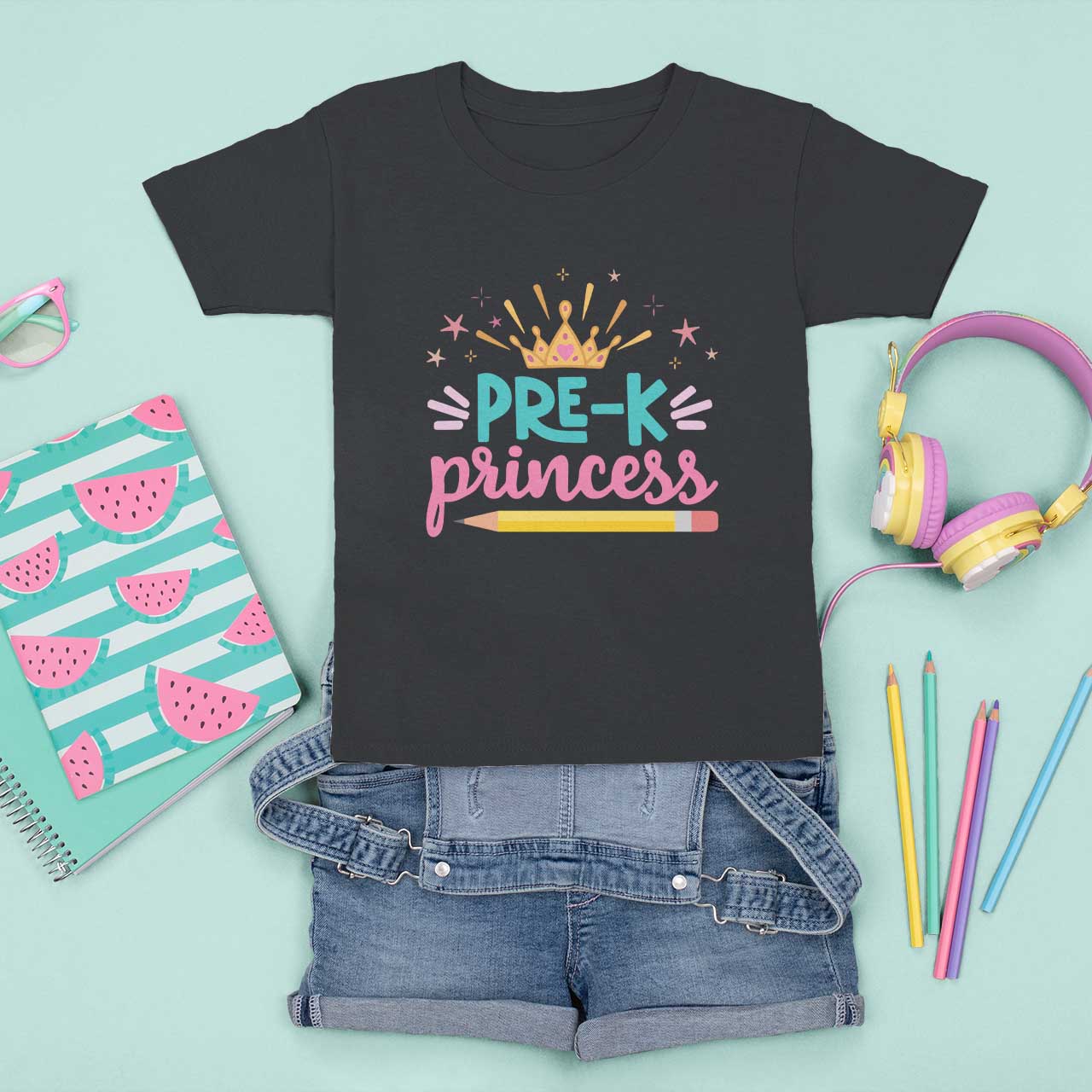Back To School T Shirt For Kid Pre-K Princess Lovely Yellow Crown Pencil Cute Star - Wonder Print Shop
