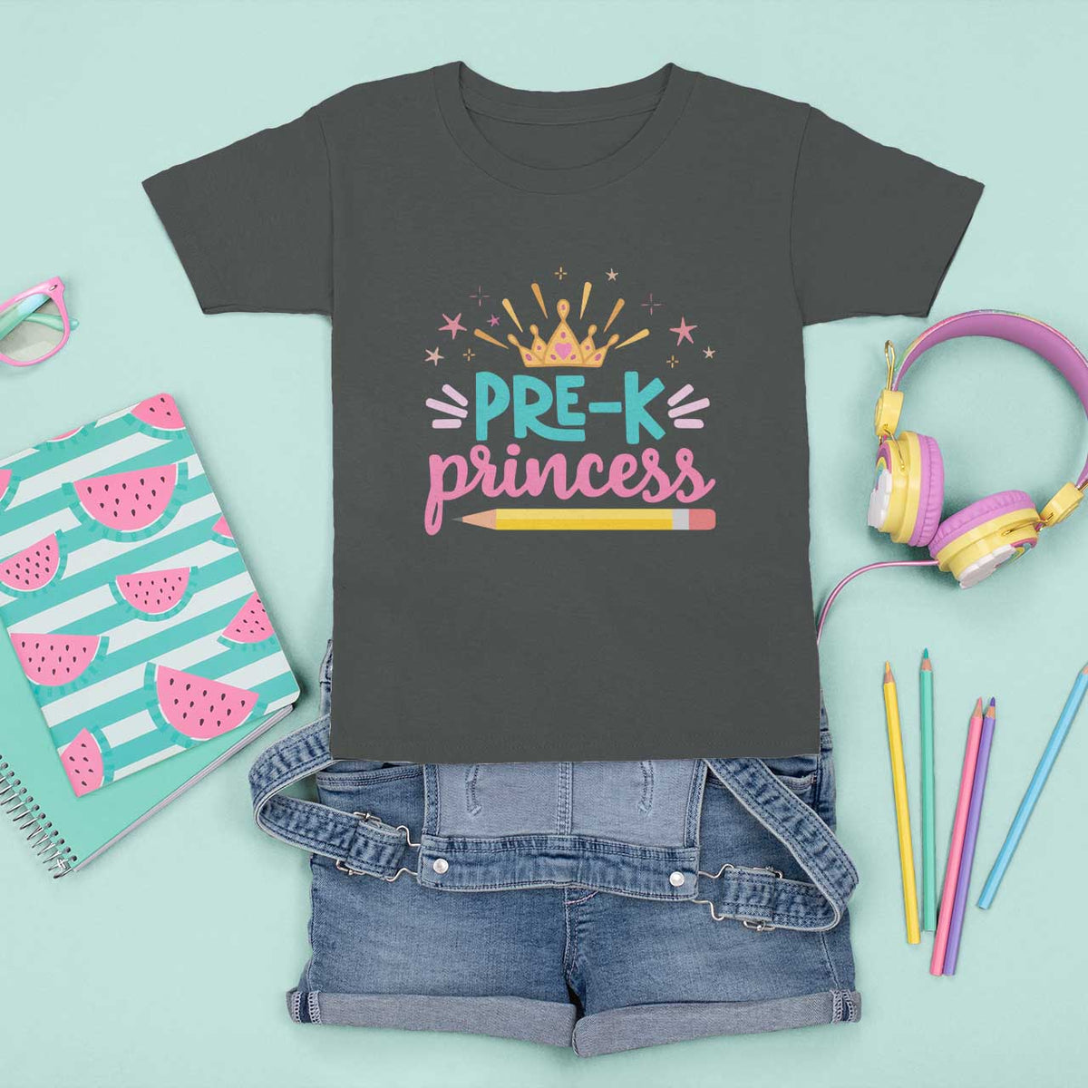 Back To School T Shirt For Kid Pre-K Princess Lovely Yellow Crown Pencil Cute Star - Wonder Print Shop