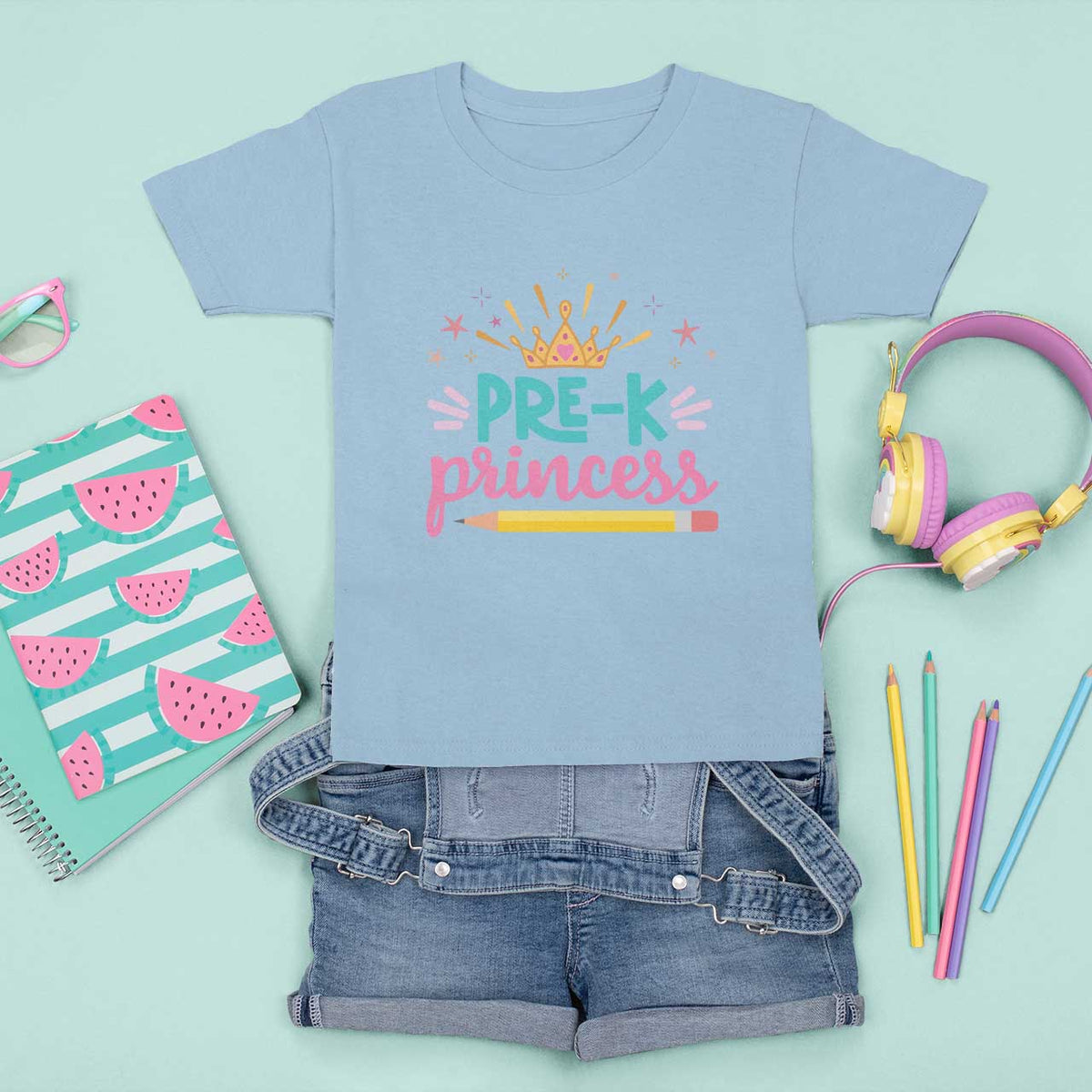Back To School T Shirt For Kid Pre-K Princess Lovely Yellow Crown Pencil Cute Star - Wonder Print Shop