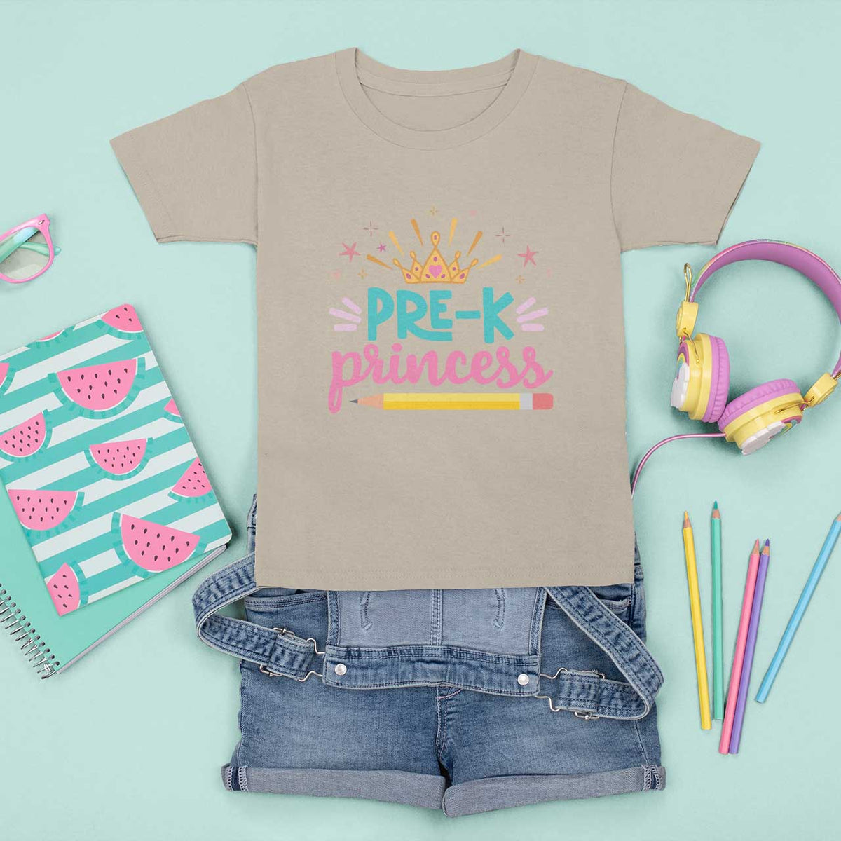 Back To School T Shirt For Kid Pre-K Princess Lovely Yellow Crown Pencil Cute Star - Wonder Print Shop