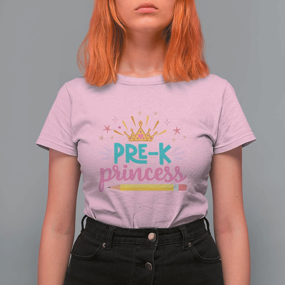 Back To School T Shirt For Women Pre-K Princess Lovely Yellow Crown Pencil Cute Star - Wonder Print Shop