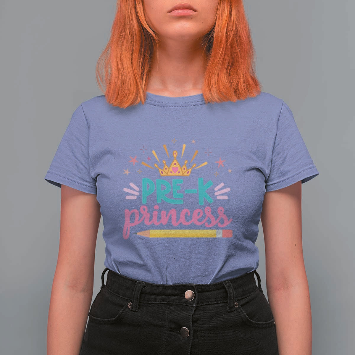 Back To School T Shirt For Women Pre-K Princess Lovely Yellow Crown Pencil Cute Star - Wonder Print Shop