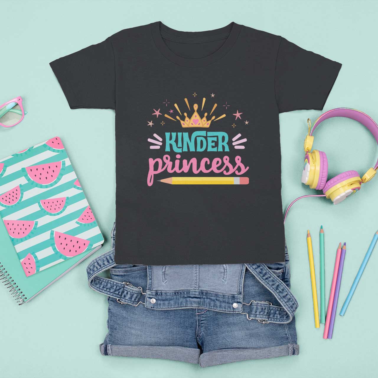 Back To School T Shirt For Kid Kinder Princess Lovely Yellow Crown Pencil Cute Star - Wonder Print Shop