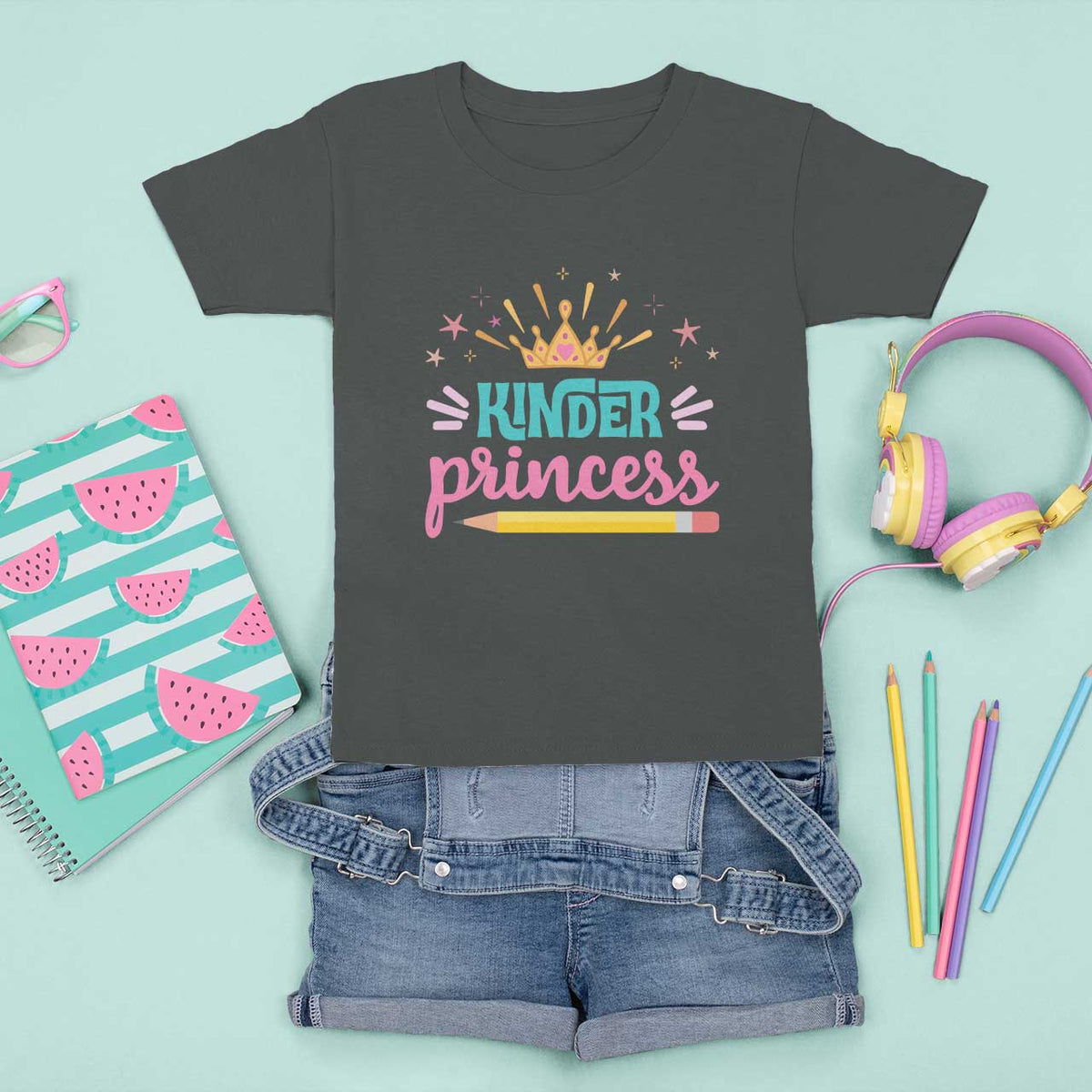 Back To School T Shirt For Kid Kinder Princess Lovely Yellow Crown Pencil Cute Star - Wonder Print Shop