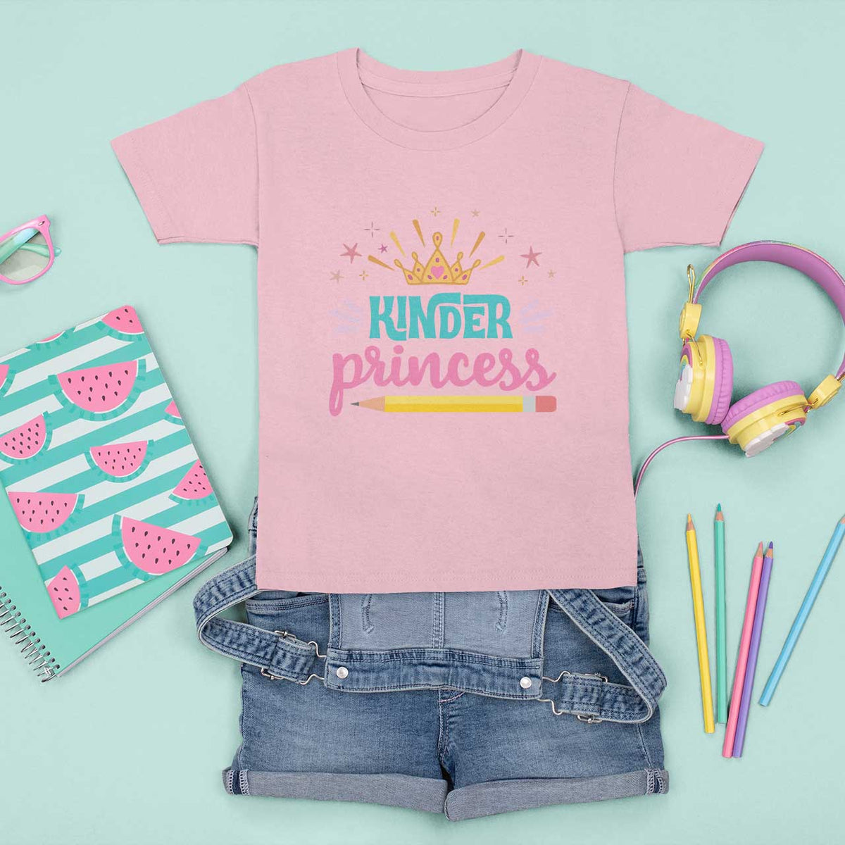 Back To School T Shirt For Kid Kinder Princess Lovely Yellow Crown Pencil Cute Star - Wonder Print Shop