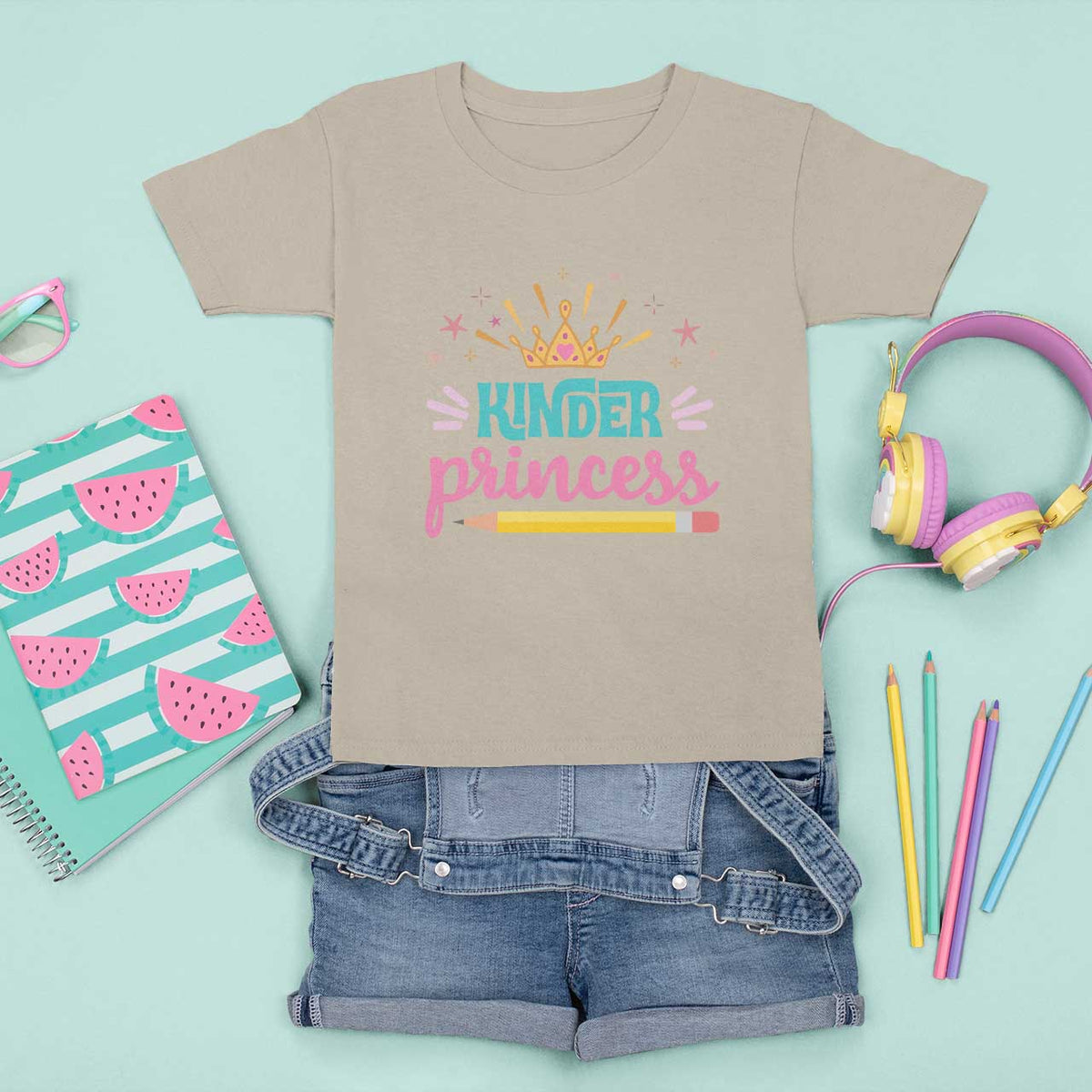 Back To School T Shirt For Kid Kinder Princess Lovely Yellow Crown Pencil Cute Star - Wonder Print Shop