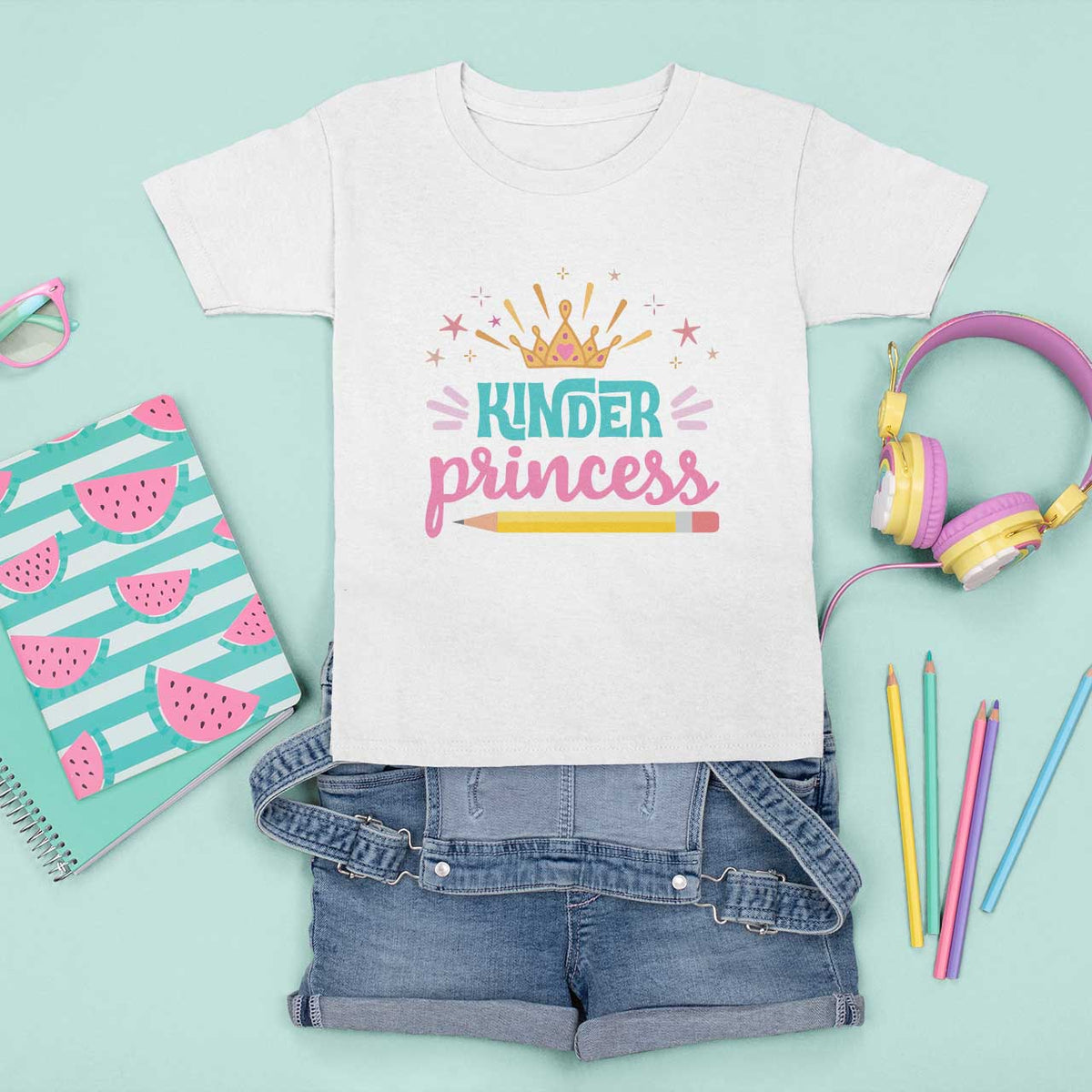 Back To School T Shirt For Kid Kinder Princess Lovely Yellow Crown Pencil Cute Star - Wonder Print Shop