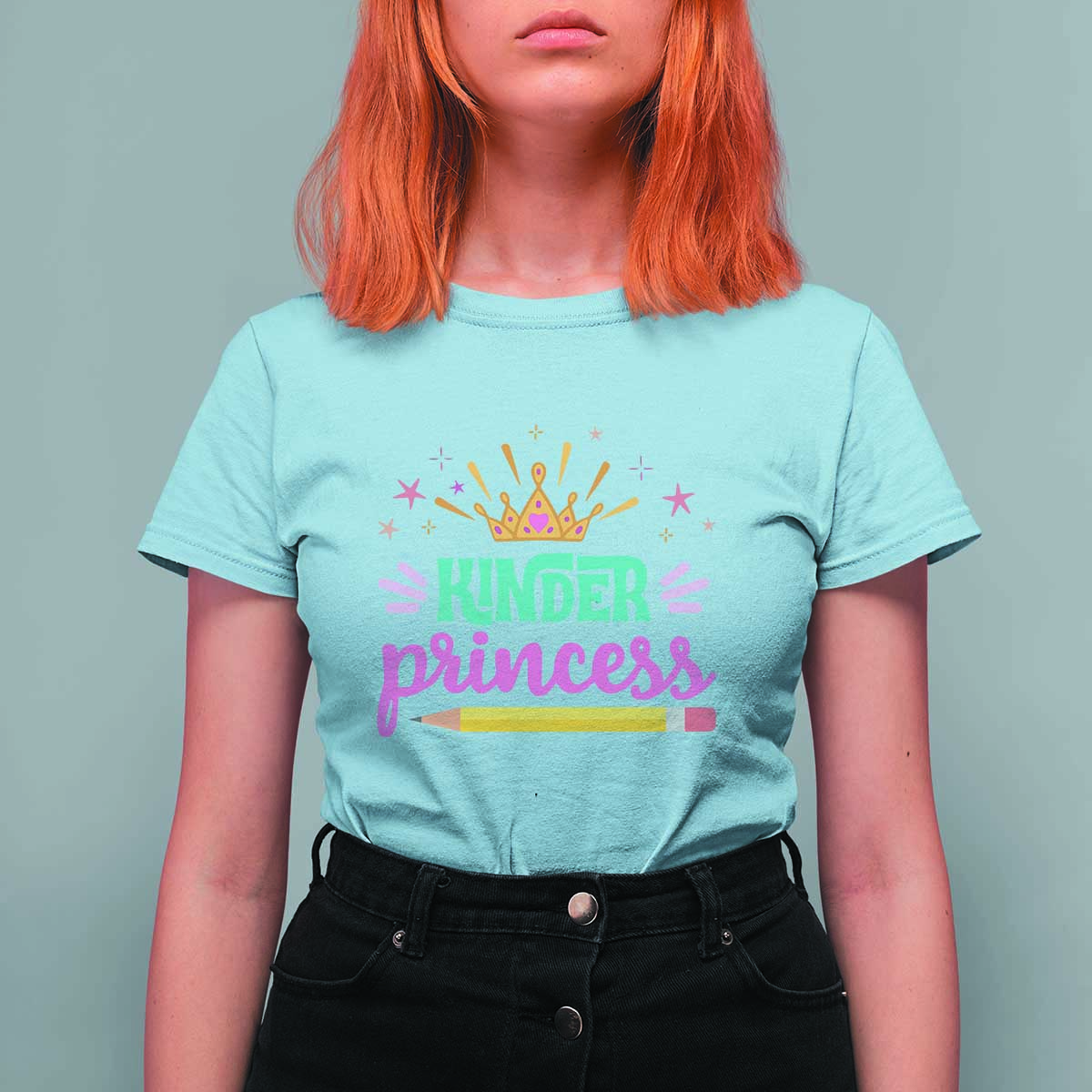 Back To School T Shirt For Women Kinder Princess Lovely Yellow Crown Pencil Cute Star - Wonder Print Shop