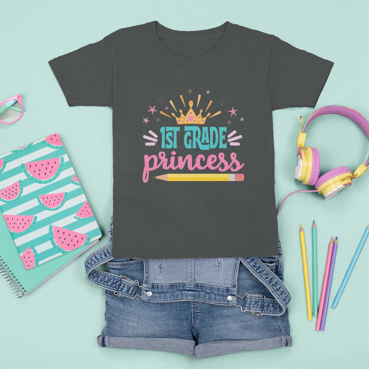 Back To School T Shirt For Kid 1ST Grade Princess Lovely Yellow Crown Pencil Cute Star - Wonder Print Shop