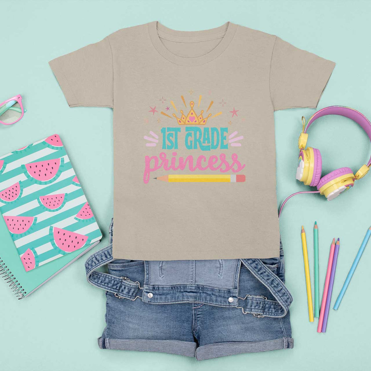 Back To School T Shirt For Kid 1ST Grade Princess Lovely Yellow Crown Pencil Cute Star - Wonder Print Shop