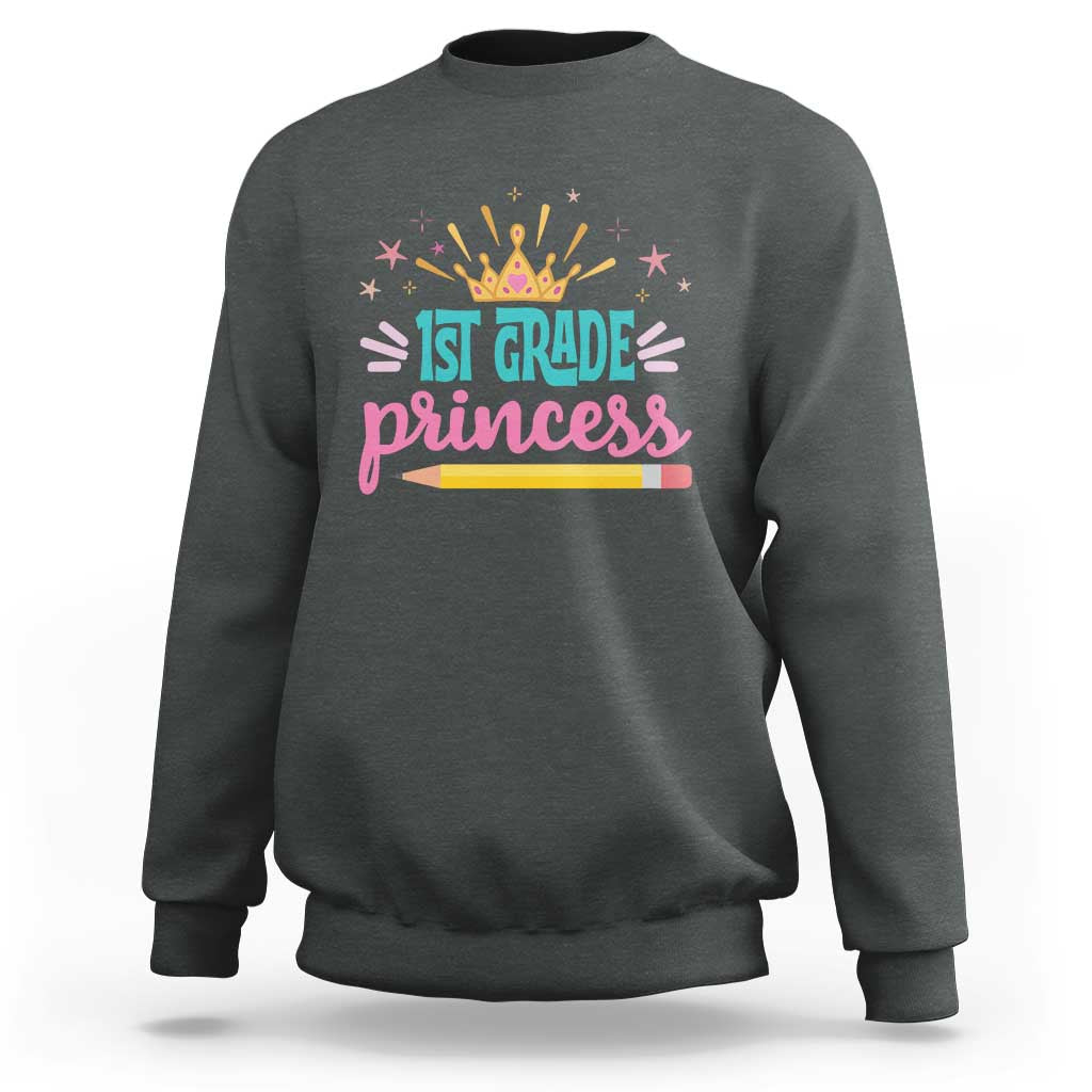 Back To School Sweatshirt 1ST Grade Princess Lovely Yellow Crown Pencil Cute Star - Wonder Print Shop