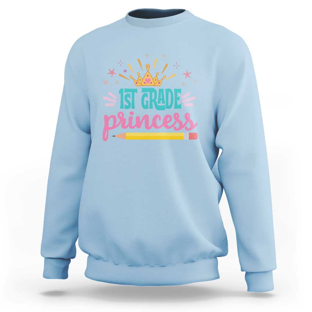 Back To School Sweatshirt 1ST Grade Princess Lovely Yellow Crown Pencil Cute Star - Wonder Print Shop