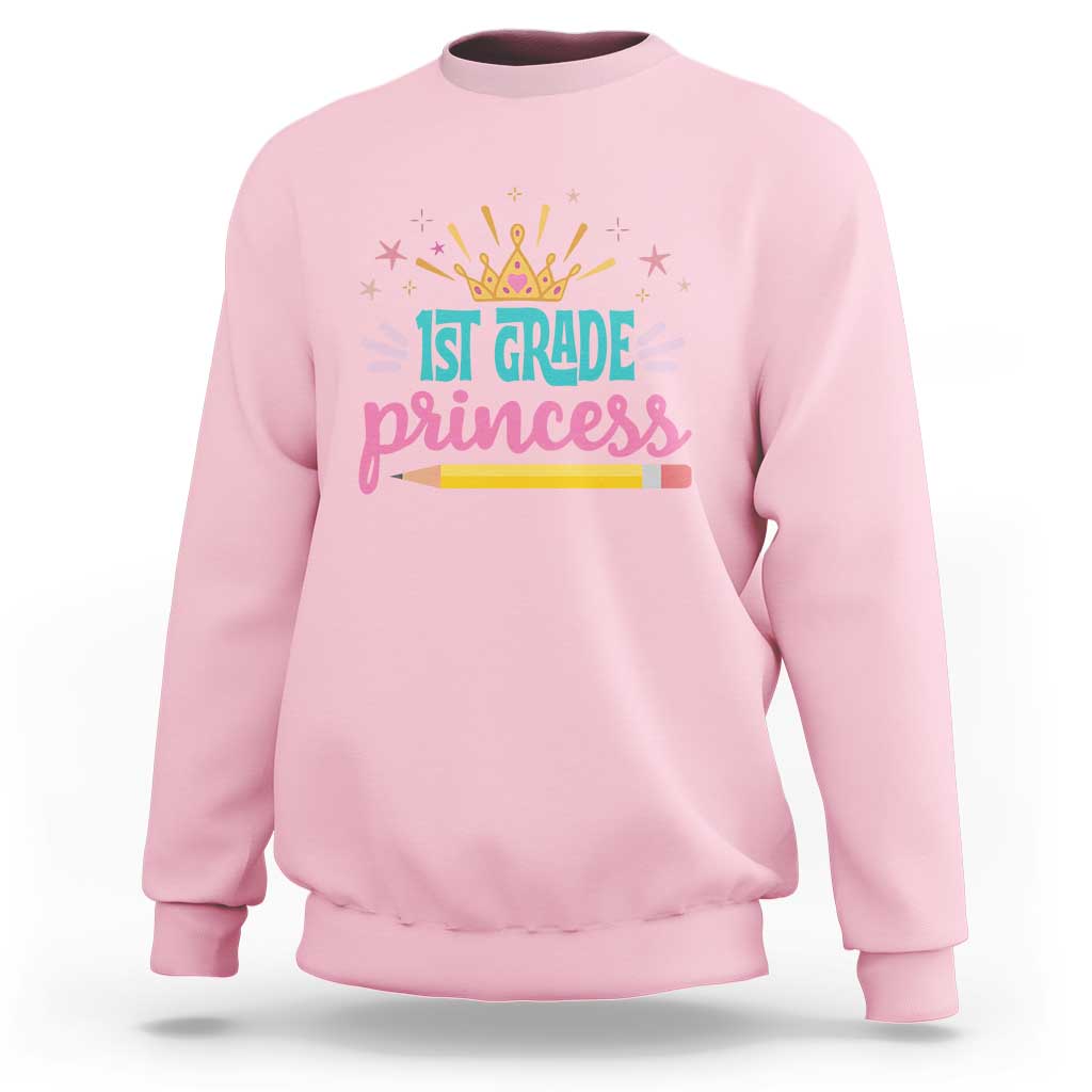 Back To School Sweatshirt 1ST Grade Princess Lovely Yellow Crown Pencil Cute Star - Wonder Print Shop