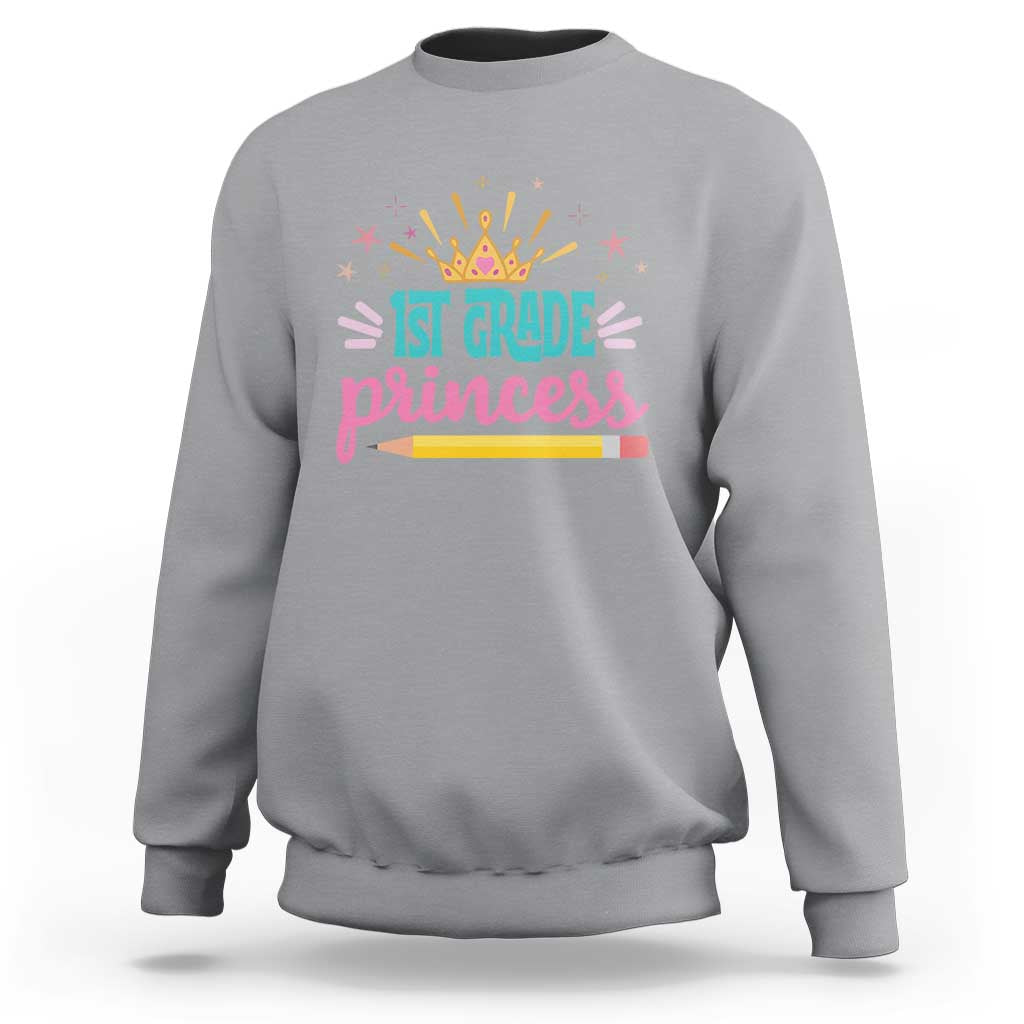 Back To School Sweatshirt 1ST Grade Princess Lovely Yellow Crown Pencil Cute Star - Wonder Print Shop