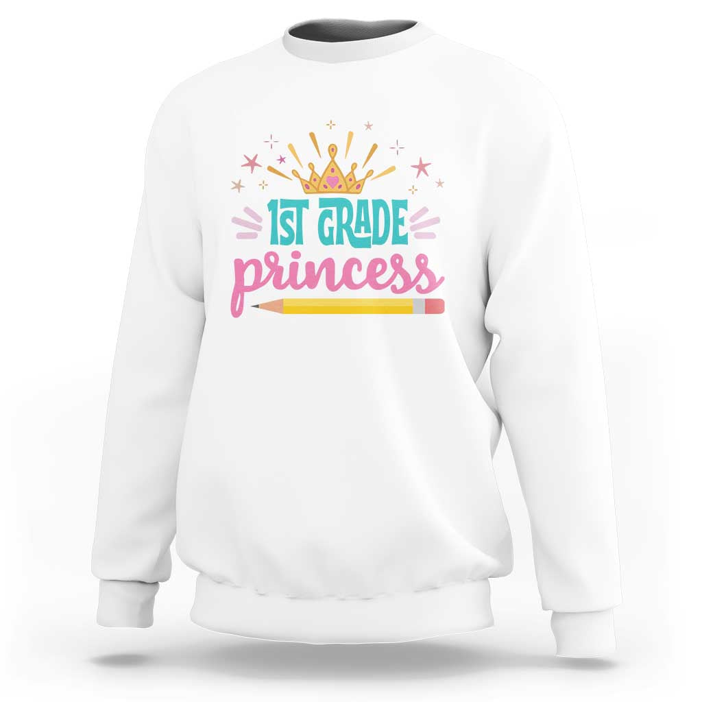 Back To School Sweatshirt 1ST Grade Princess Lovely Yellow Crown Pencil Cute Star - Wonder Print Shop