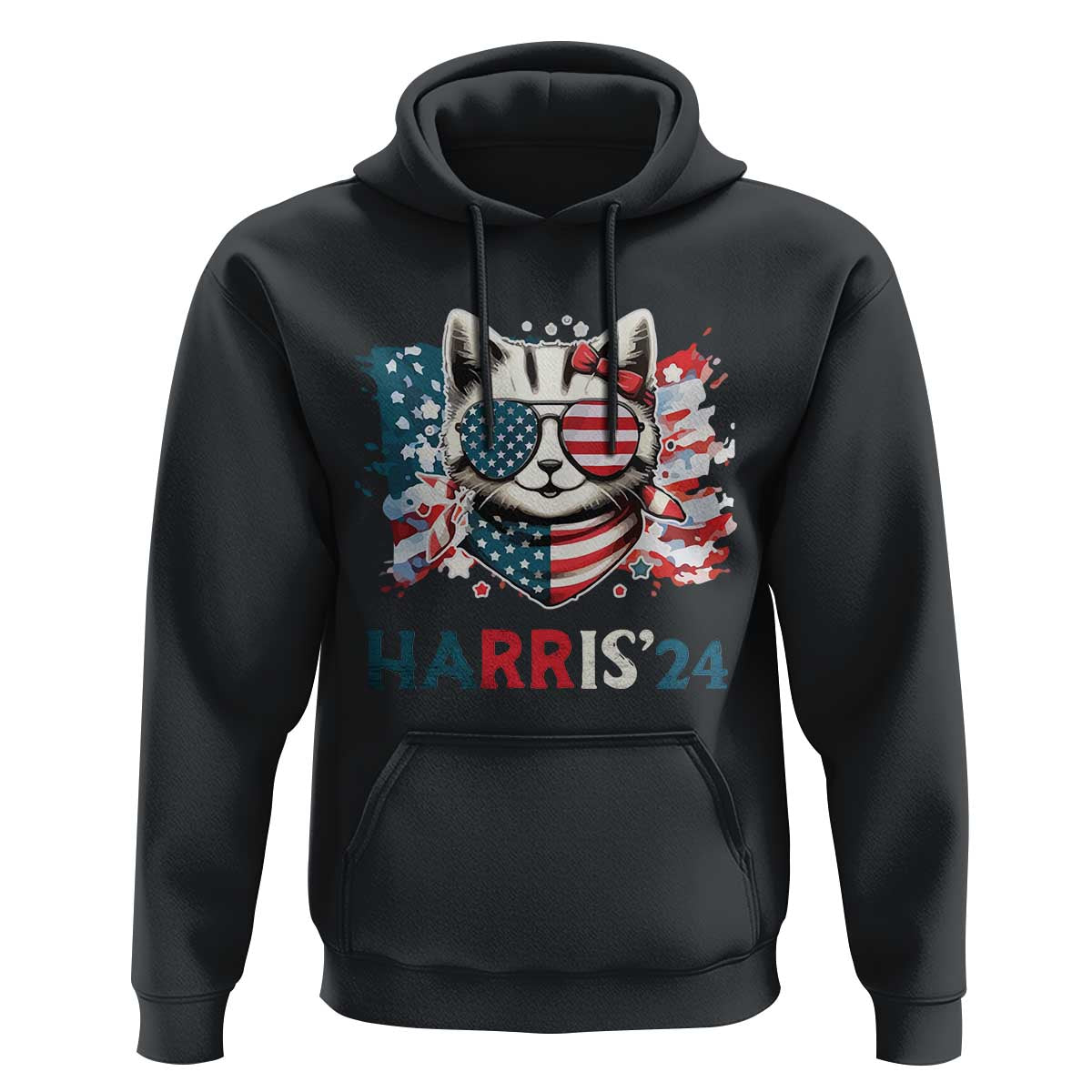 Harris'24 Hoodie Childless Cat Lady American Flag Sunglasses - Wonder Print Shop
