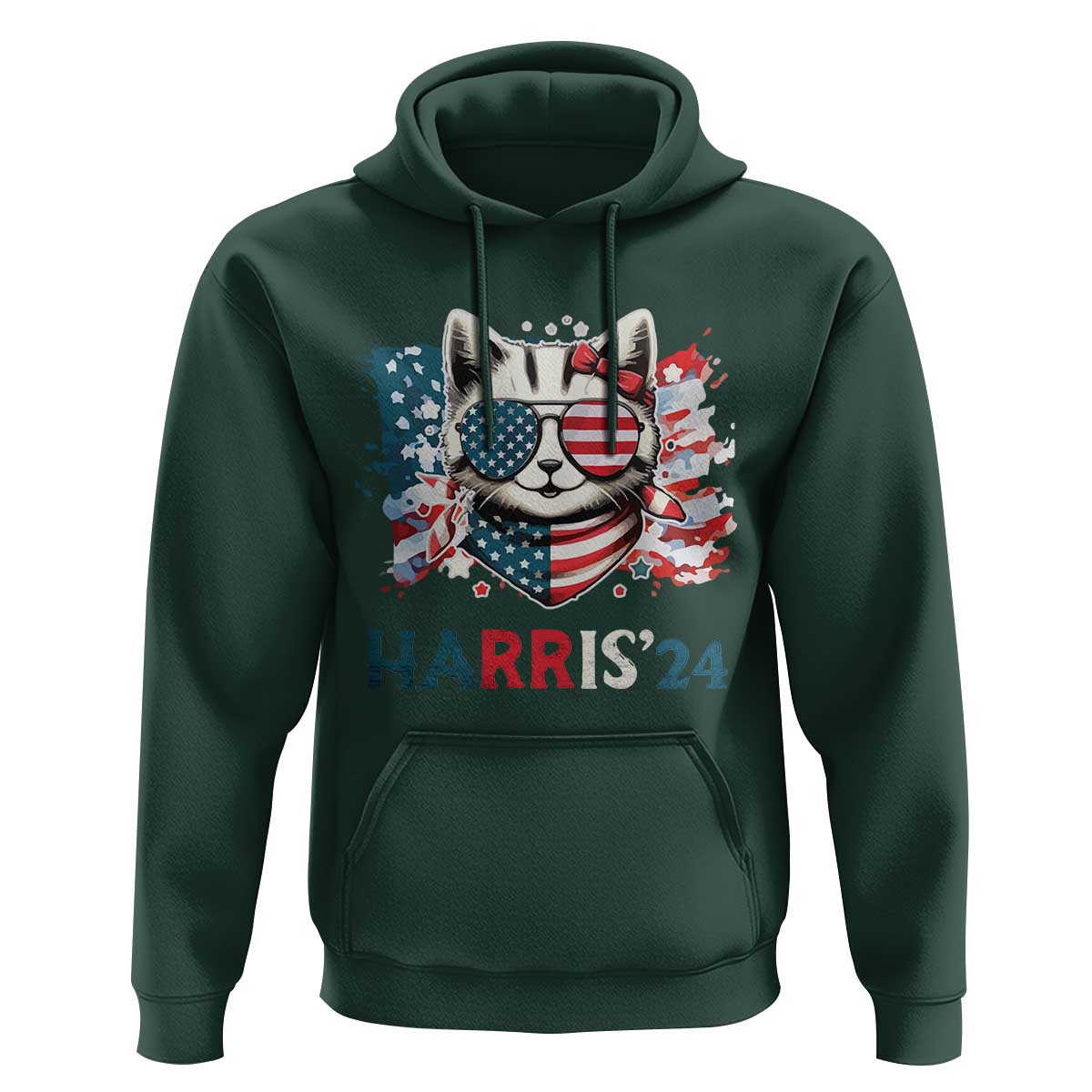 Harris'24 Hoodie Childless Cat Lady American Flag Sunglasses - Wonder Print Shop