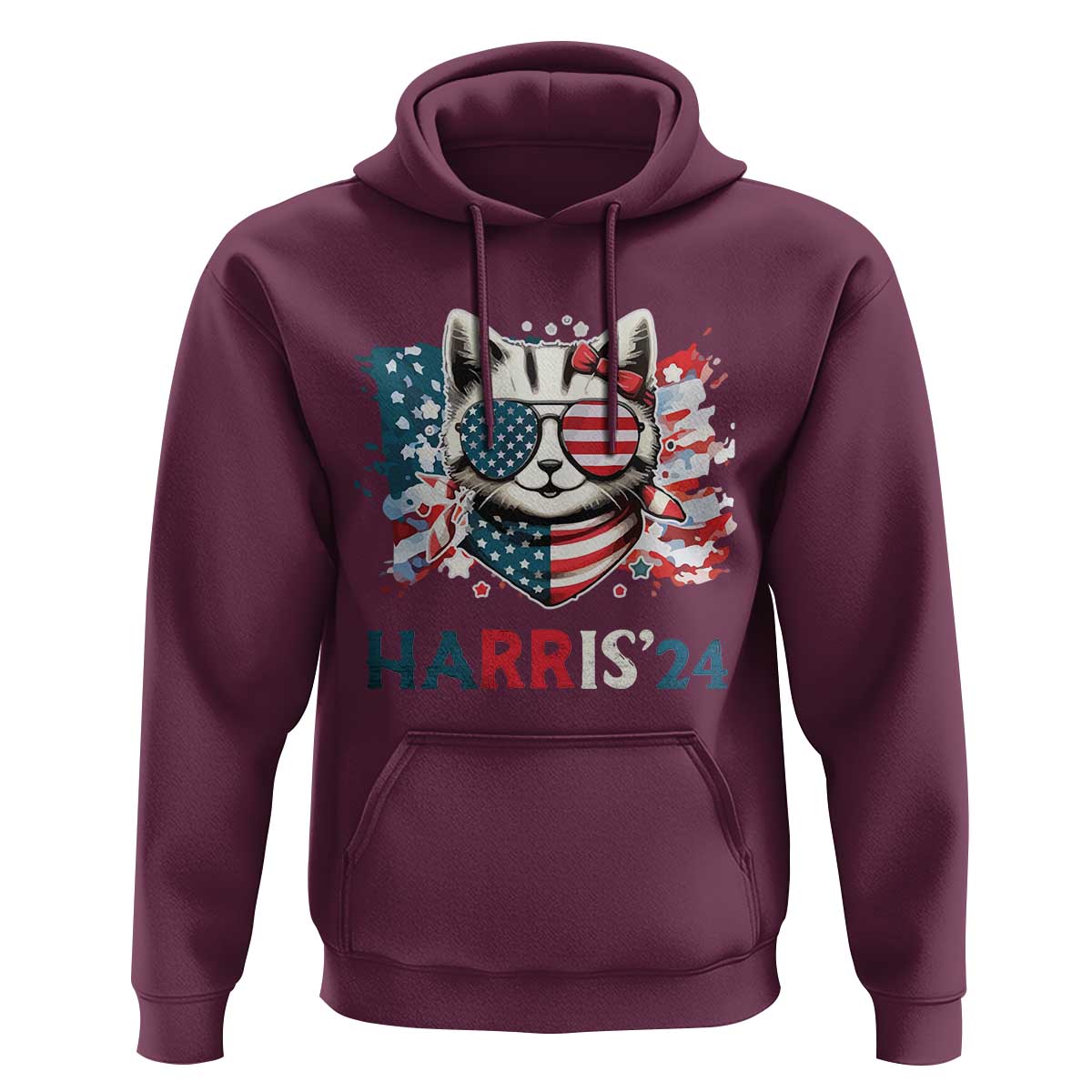 Harris'24 Hoodie Childless Cat Lady American Flag Sunglasses - Wonder Print Shop