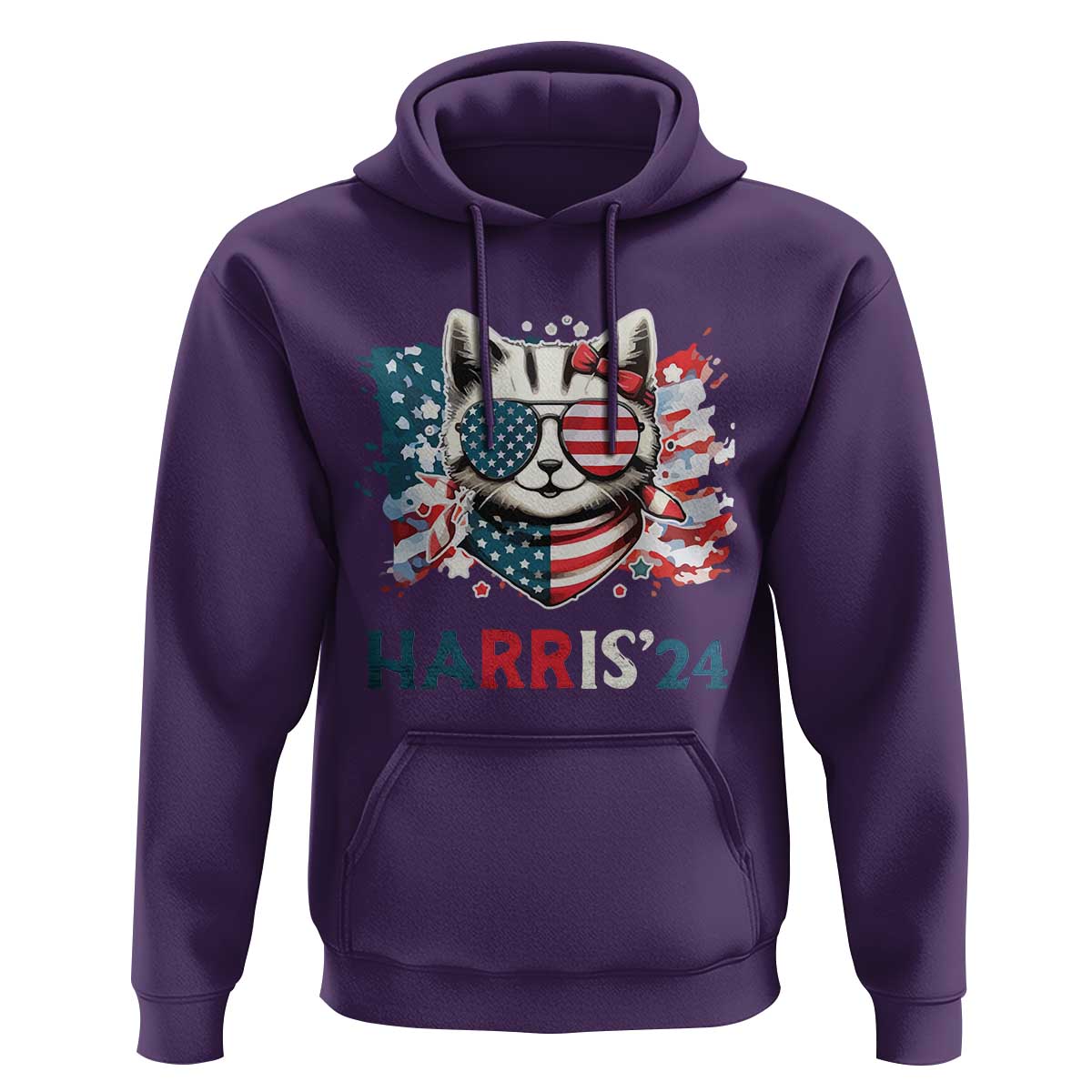Harris'24 Hoodie Childless Cat Lady American Flag Sunglasses - Wonder Print Shop