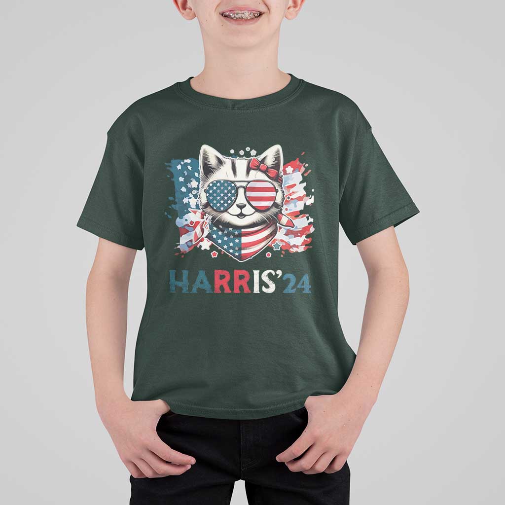 Harris'24 T Shirt For Kid Childless Cat Lady American Flag Sunglasses - Wonder Print Shop