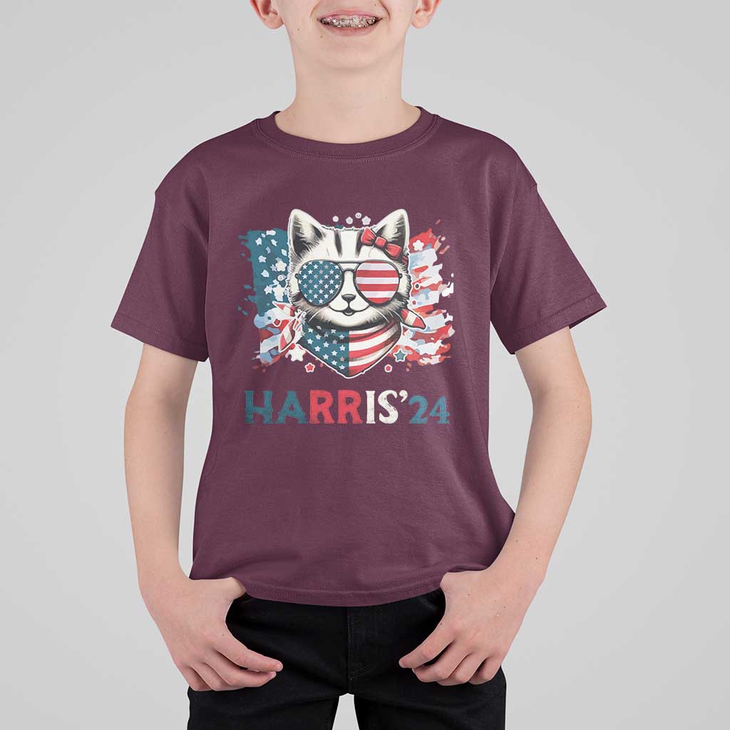 Harris'24 T Shirt For Kid Childless Cat Lady American Flag Sunglasses - Wonder Print Shop