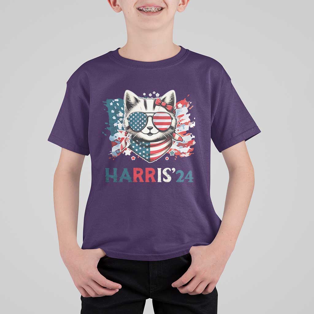 Harris'24 T Shirt For Kid Childless Cat Lady American Flag Sunglasses - Wonder Print Shop