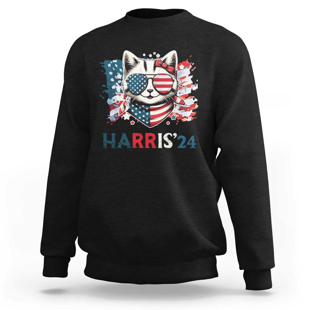 Harris'24 Sweatshirt Childless Cat Lady American Flag Sunglasses - Wonder Print Shop