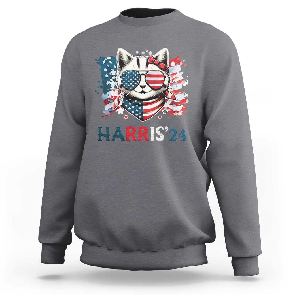 Harris'24 Sweatshirt Childless Cat Lady American Flag Sunglasses - Wonder Print Shop