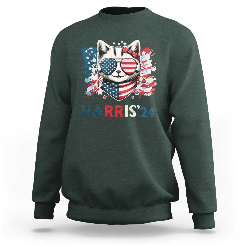 Harris'24 Sweatshirt Childless Cat Lady American Flag Sunglasses - Wonder Print Shop