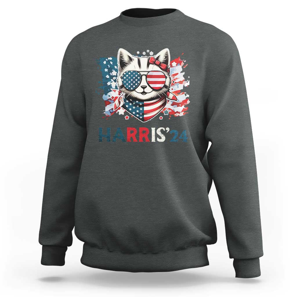 Harris'24 Sweatshirt Childless Cat Lady American Flag Sunglasses - Wonder Print Shop
