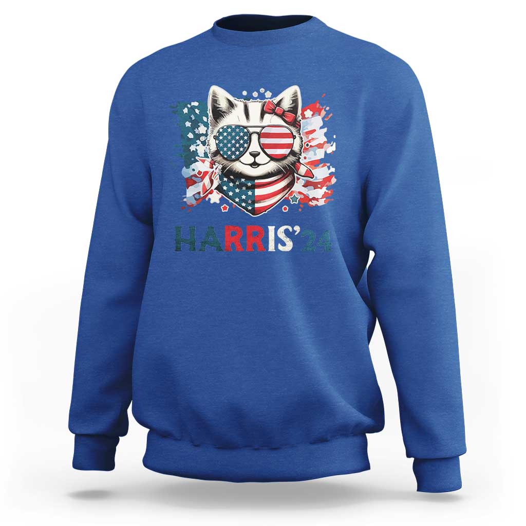 Harris'24 Sweatshirt Childless Cat Lady American Flag Sunglasses - Wonder Print Shop