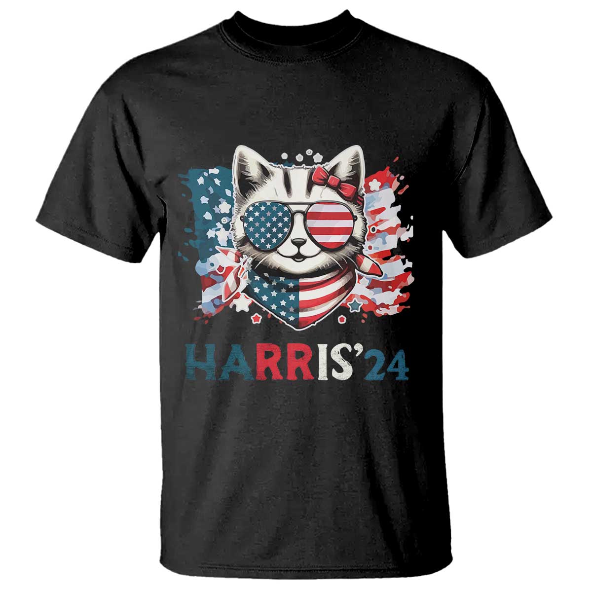 Harris'24 T Shirt Childless Cat Lady American Flag Sunglasses - Wonder Print Shop