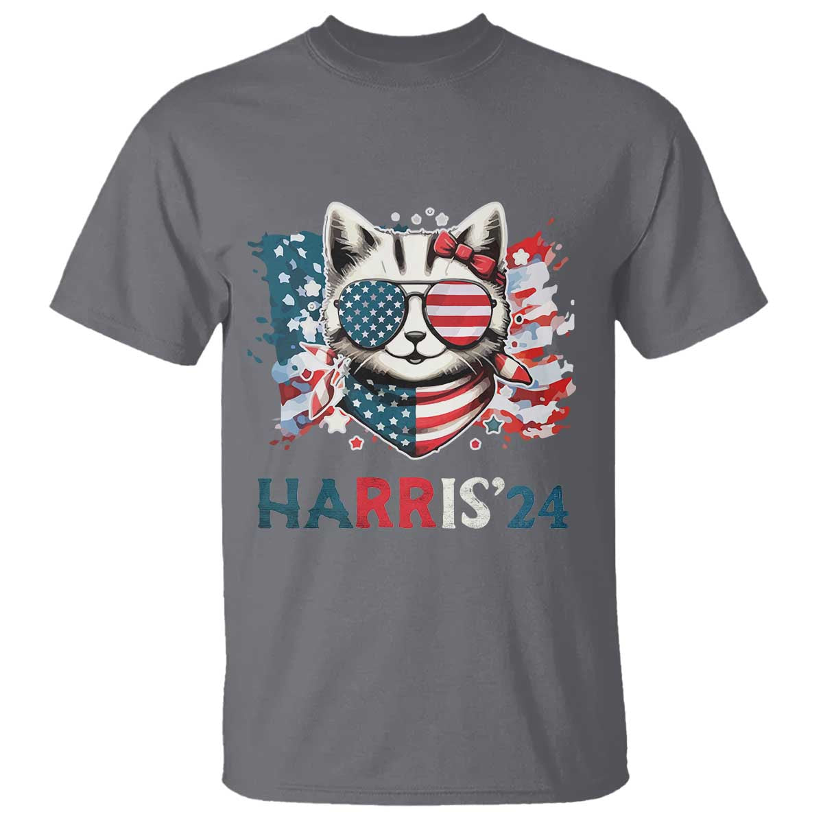 Harris'24 T Shirt Childless Cat Lady American Flag Sunglasses - Wonder Print Shop