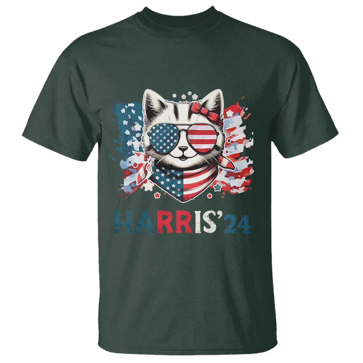 Harris'24 T Shirt Childless Cat Lady American Flag Sunglasses - Wonder Print Shop