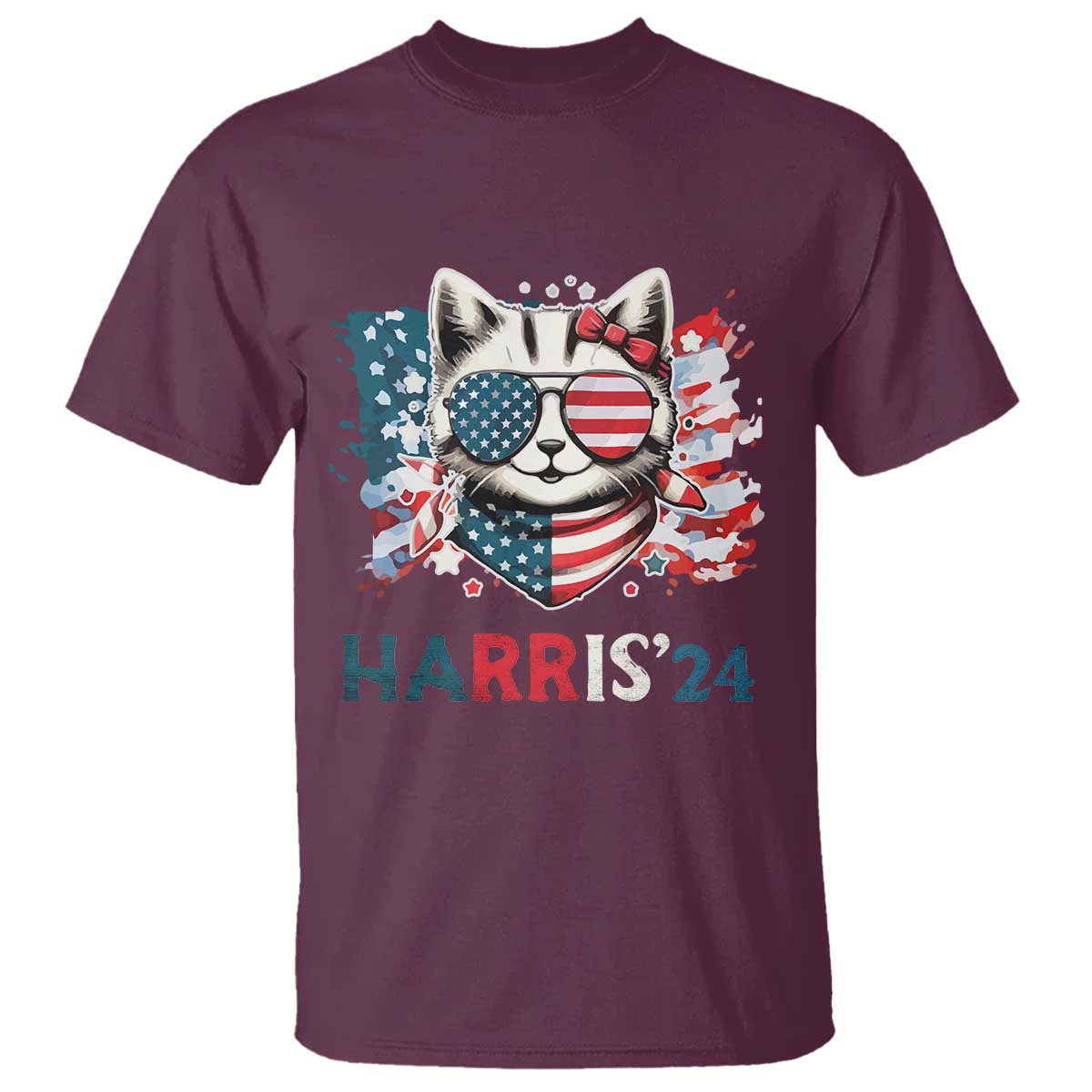 Harris'24 T Shirt Childless Cat Lady American Flag Sunglasses - Wonder Print Shop