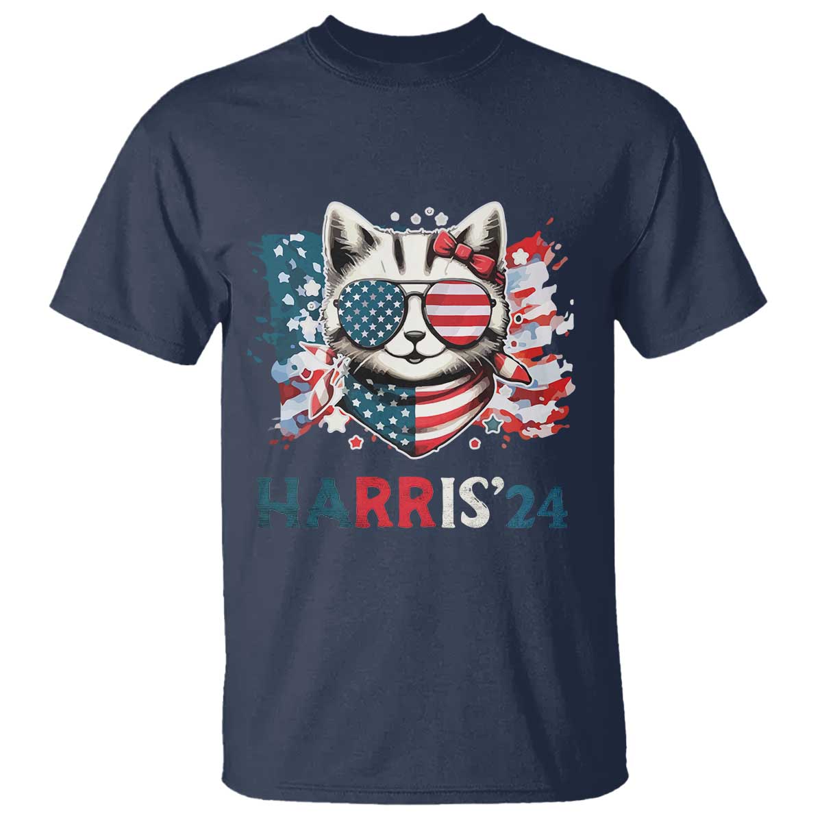 Harris'24 T Shirt Childless Cat Lady American Flag Sunglasses - Wonder Print Shop