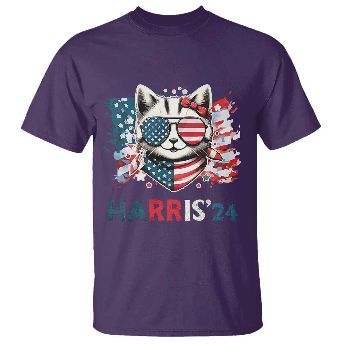 Harris'24 T Shirt Childless Cat Lady American Flag Sunglasses - Wonder Print Shop