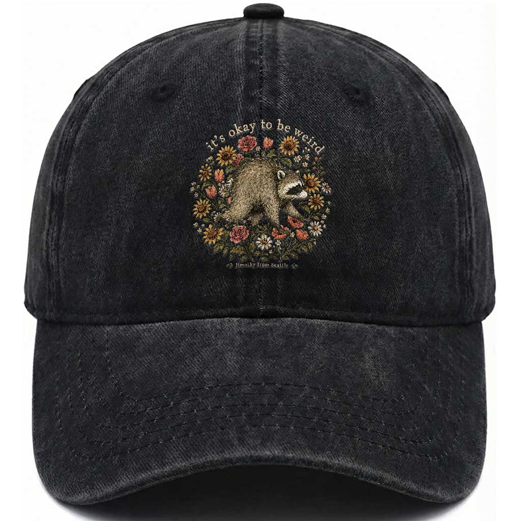 Jimothy From Seattle It's Ok To Be Weird Washed Cotton Baseball Cap Cottagecore Trash Panda Floral