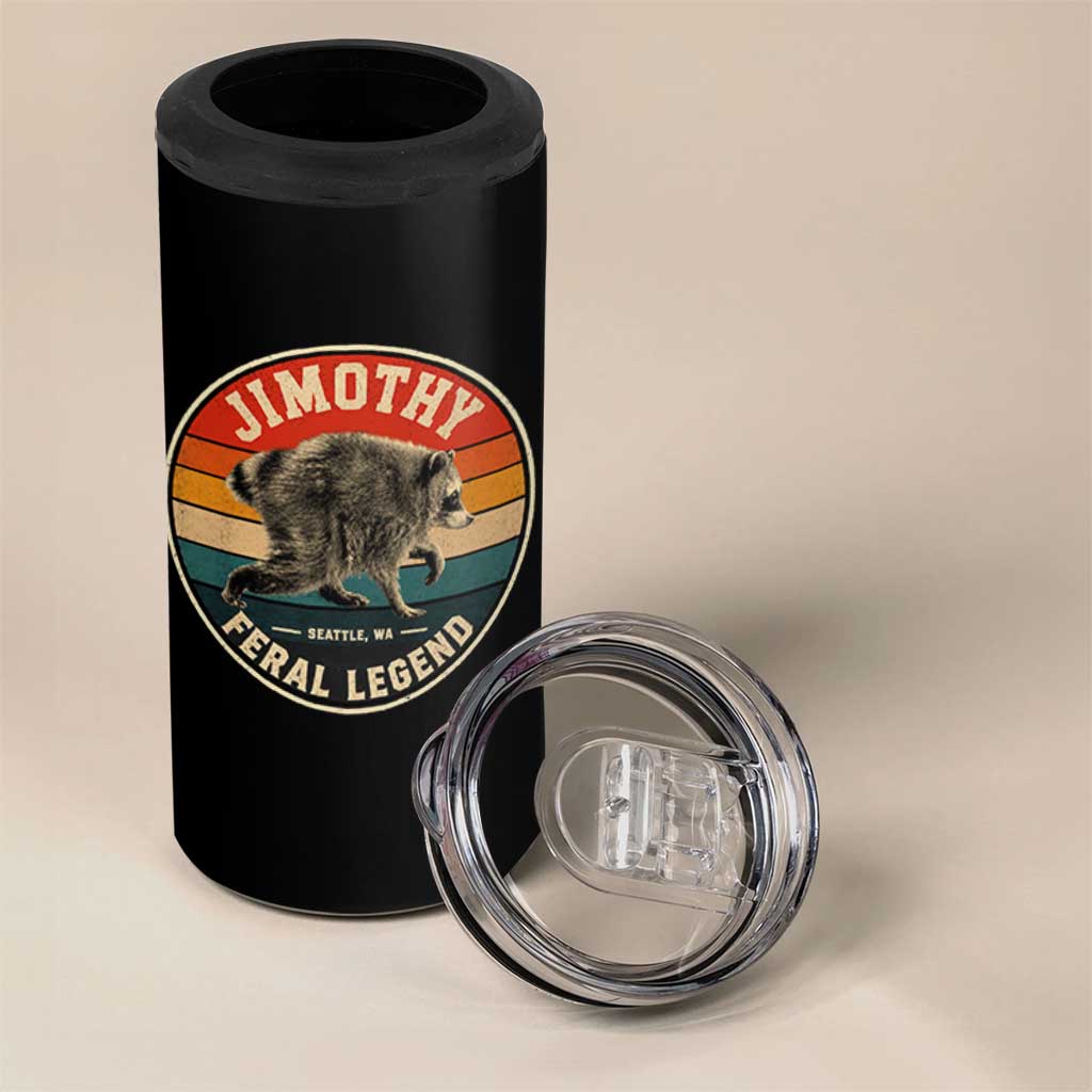 Jimothy Raccoon Seattle Feral Legend 4 in 1 Can Cooler Tumbler Funny Trash Panda Meme Retro
