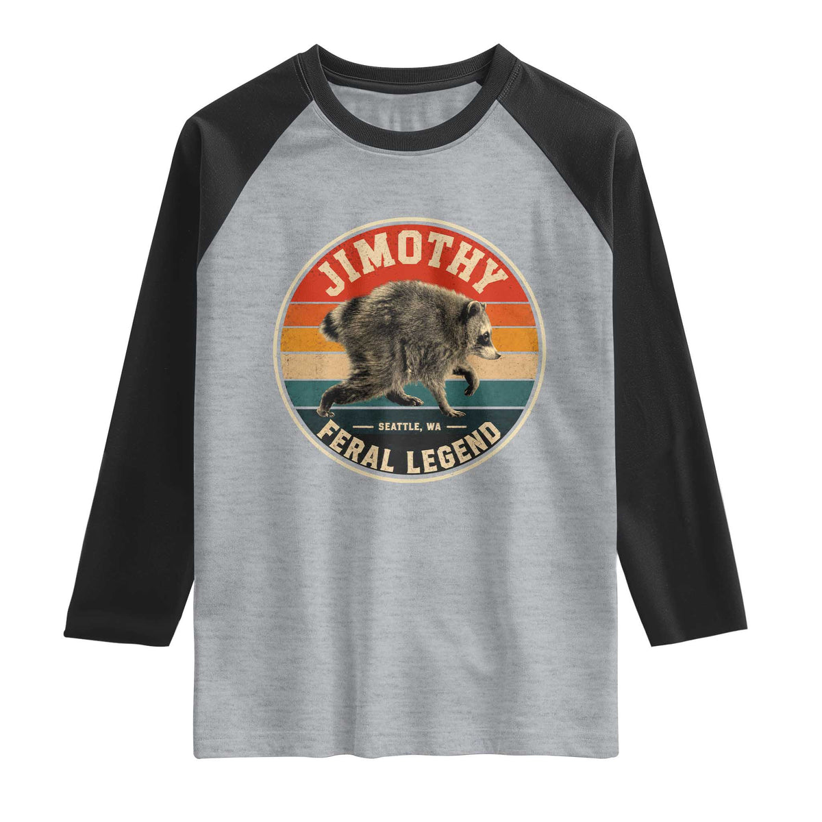 Jimothy Raccoon Seattle Feral Legend Raglan Shirt Funny Trash Panda Meme Retro