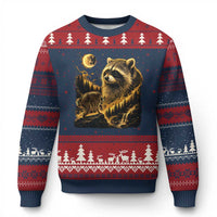 Jimothy Raccoon Howling at The Moon Parody 90s Retro Ugly Christmas Sweater