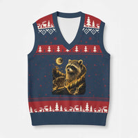 Jimothy Raccoon Howling at The Moon Parody 90s Retro V-Neck Knit Sweater Vest