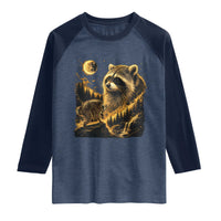 Jimothy Raccoon Howling at The Moon Parody 90s Retro Raglan Shirt
