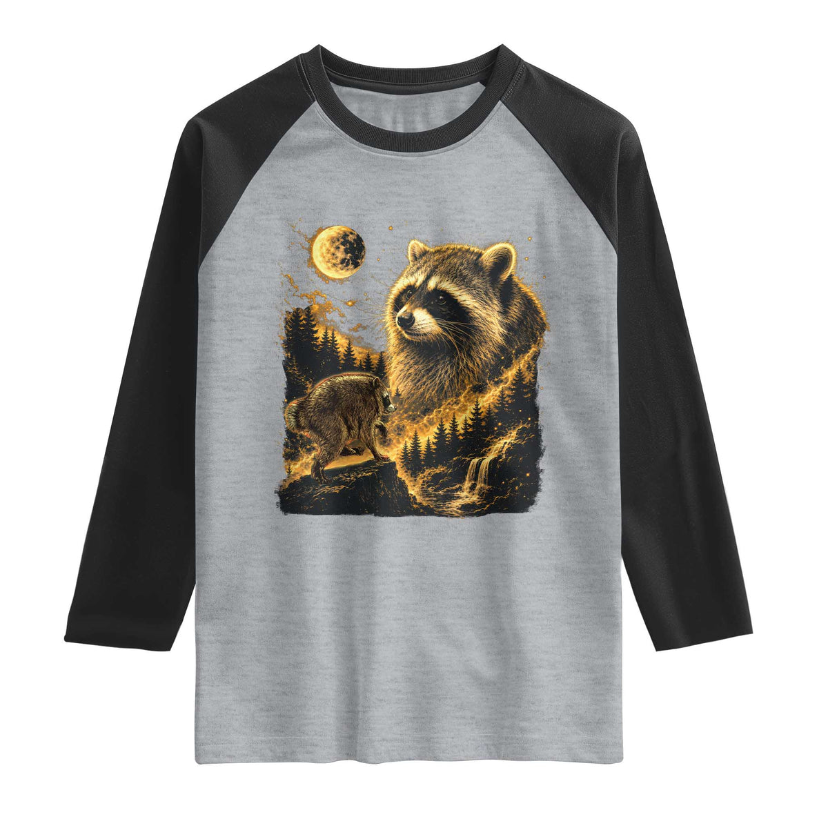 Jimothy Raccoon Howling at The Moon Parody 90s Retro Raglan Shirt