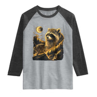 Jimothy Raccoon Howling at The Moon Parody 90s Retro Raglan Shirt