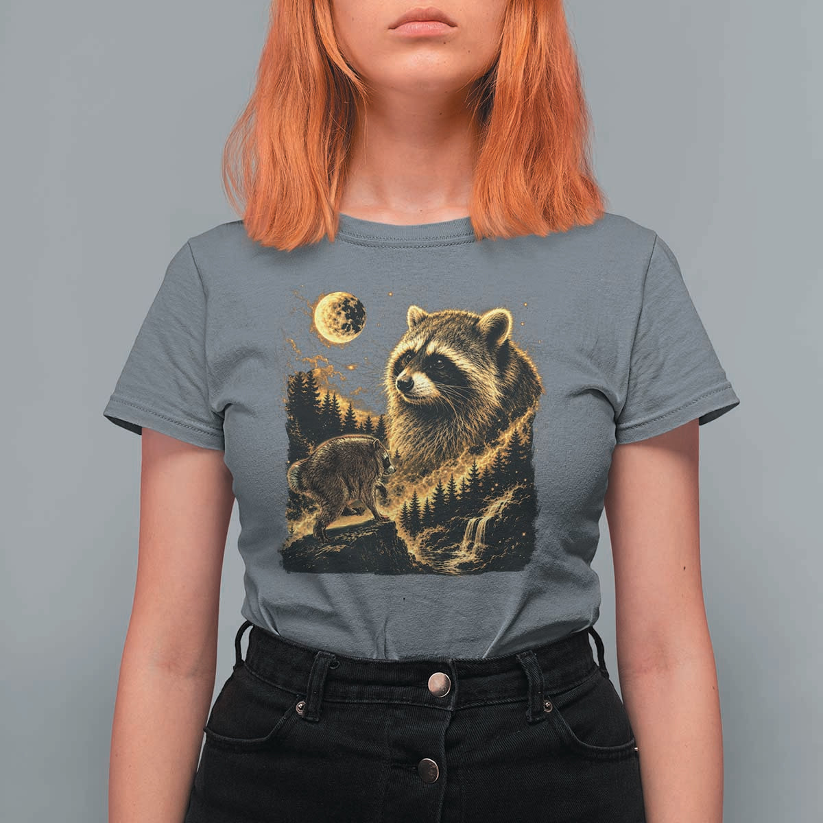 Jimothy Raccoon Howling at The Moon Parody 90s Retro T Shirt For Women