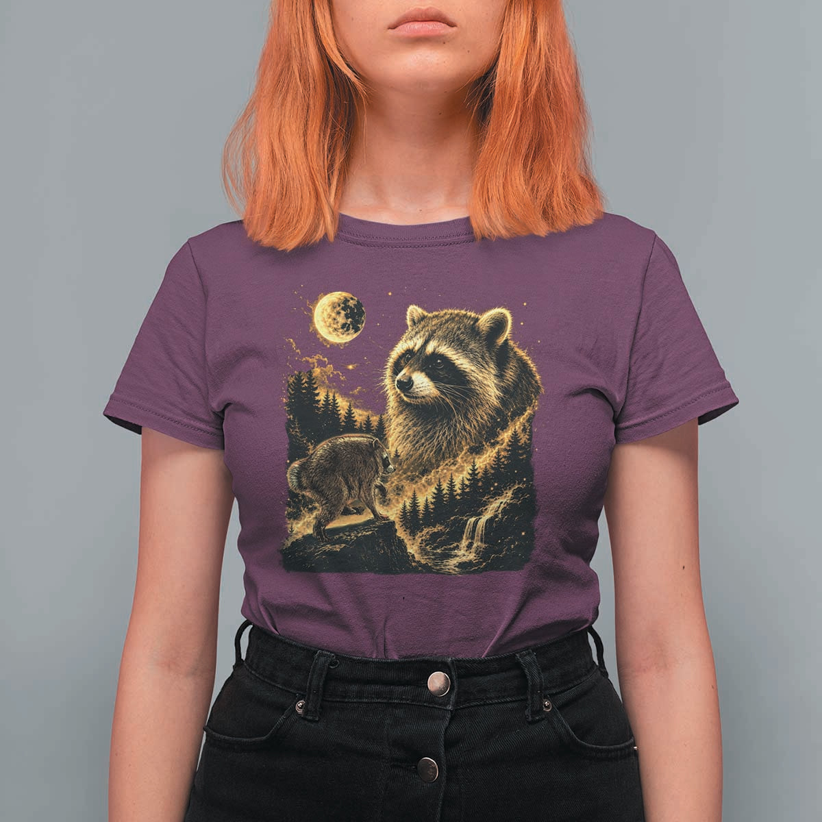 Jimothy Raccoon Howling at The Moon Parody 90s Retro T Shirt For Women