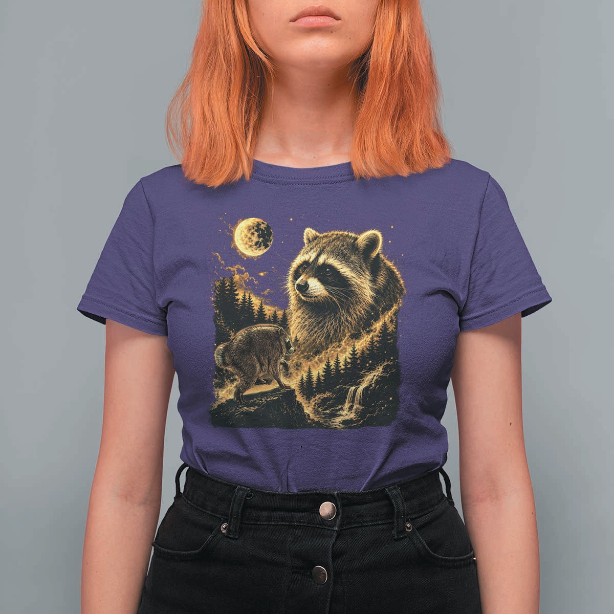 Jimothy Raccoon Howling at The Moon Parody 90s Retro T Shirt For Women