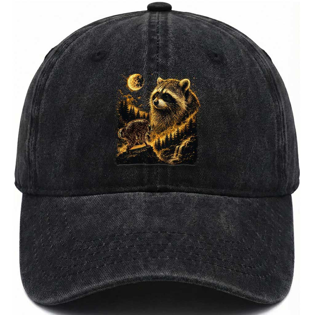 Jimothy Raccoon Howling at The Moon Parody 90s Retro Washed Cotton Baseball Cap